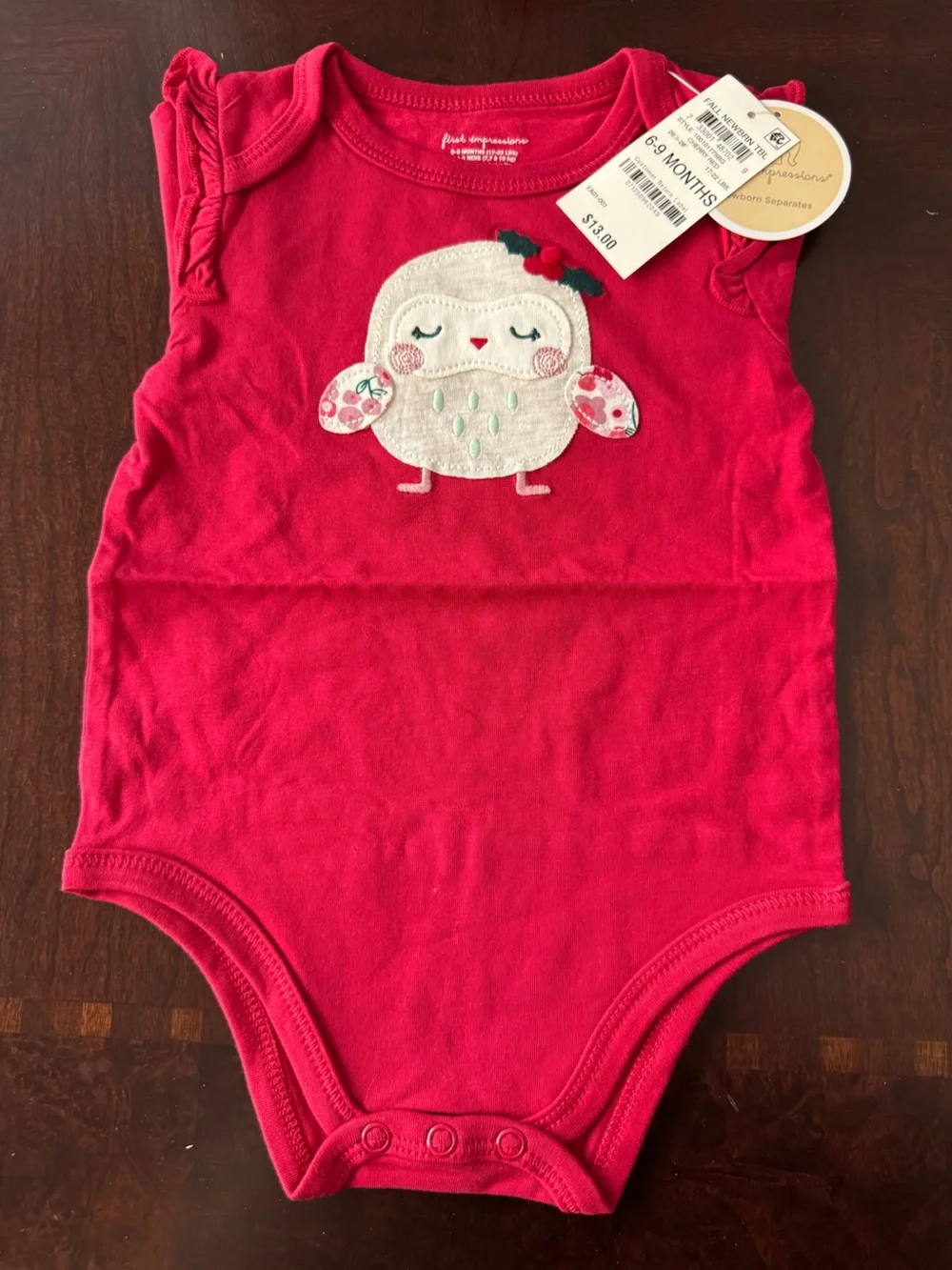 Red Baby Bodysuit with Bird Design